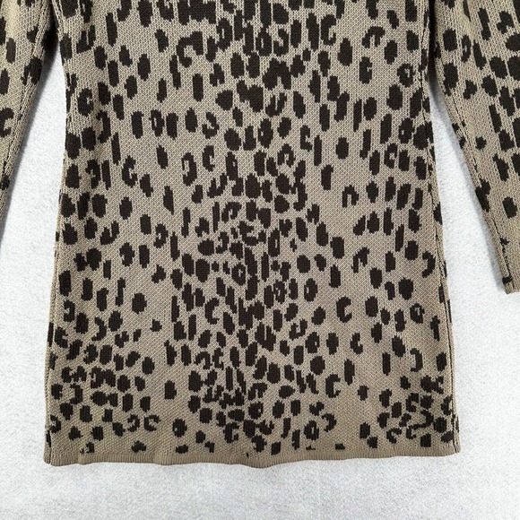 Chicos Leopard Cardigan Sweater Womens 0 SMALL Wool Brown Long Sleeve Long Line - Picture 10 of 14